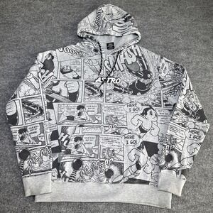 Southpole x‎ Astro Boy Comic Print Gray Black Pullover Fleece Hoodie Size M